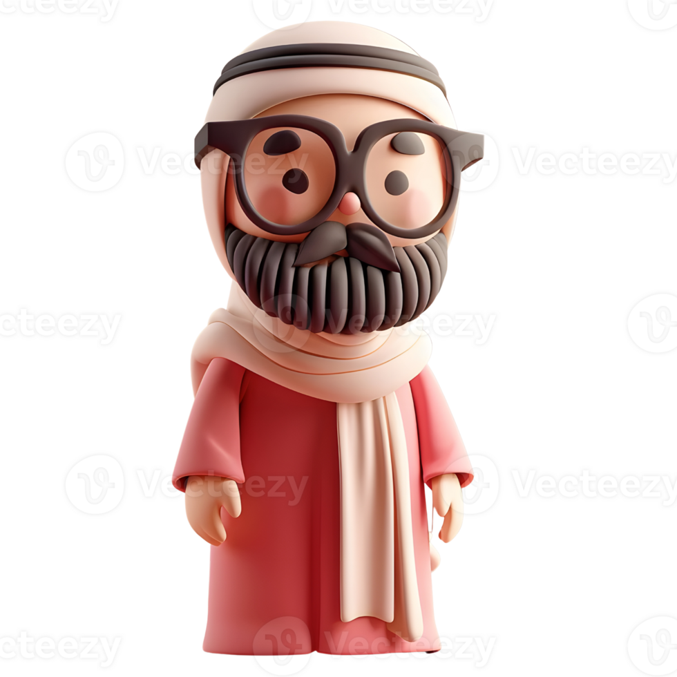 3d arab man with glasses and beard png