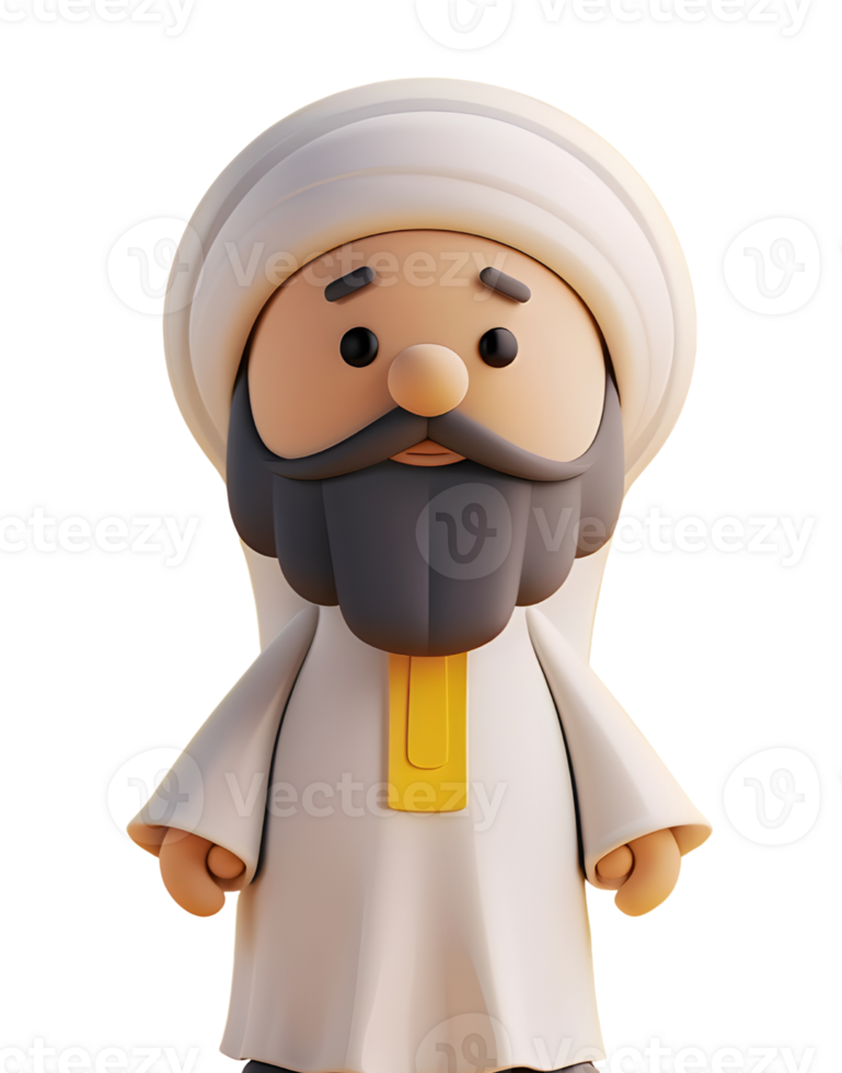 3d character moslem old man with beard png
