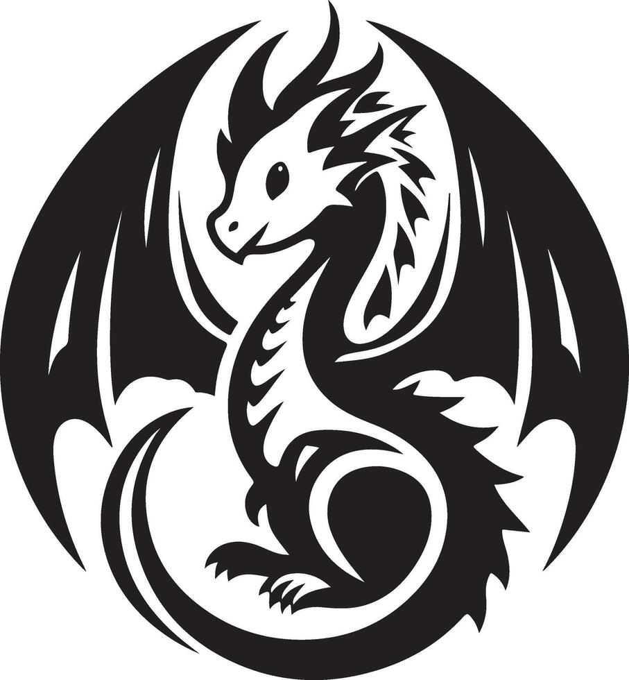 Dragon black and white silhouette illustration vector