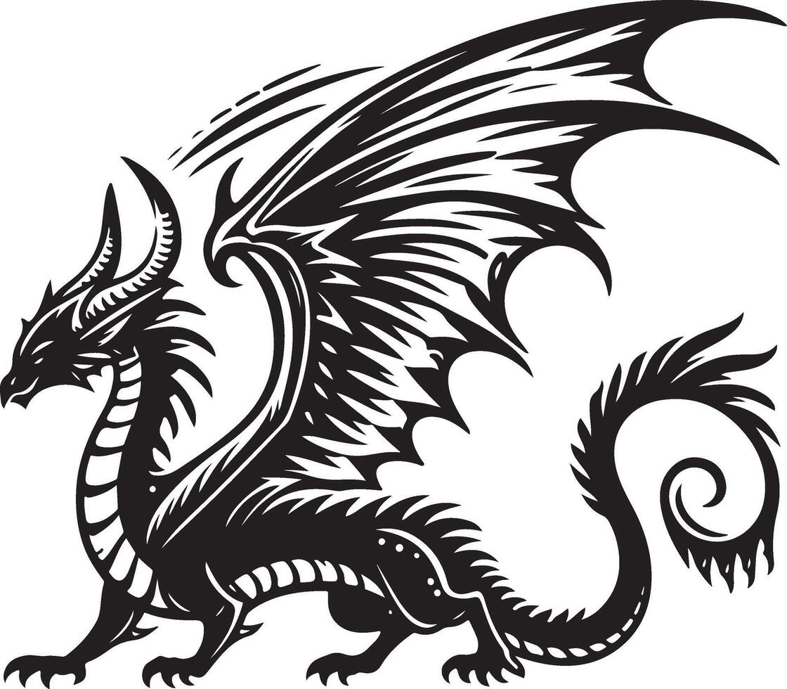 Dragon black and white silhouette illustration vector
