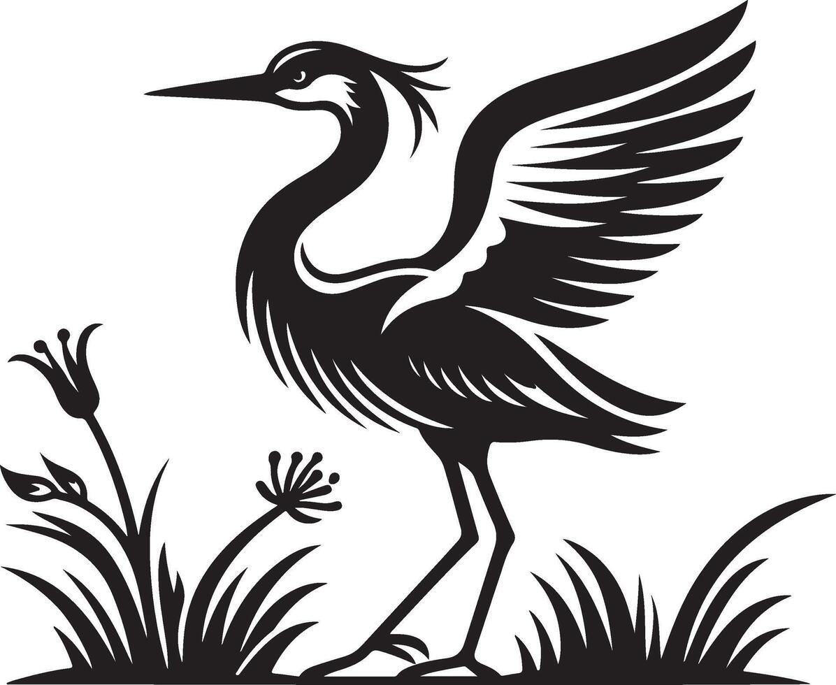 heron bird illustration black vector