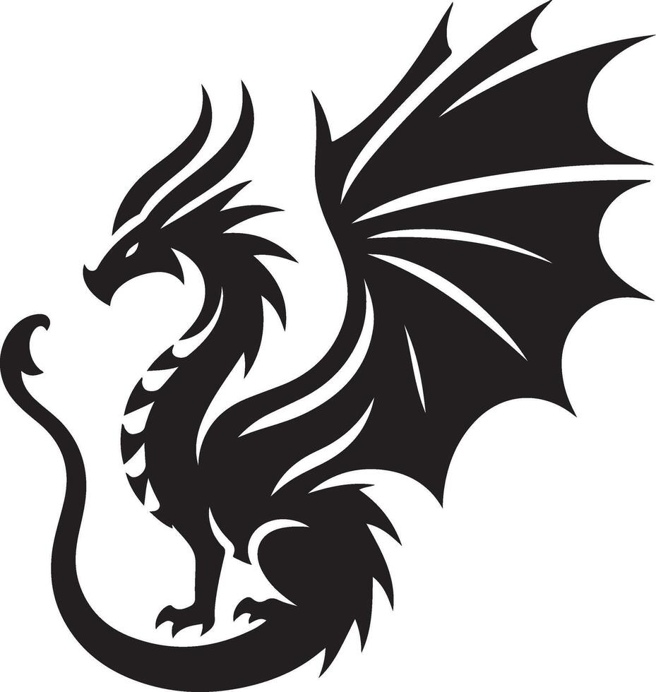 Dragon black and white silhouette illustration vector