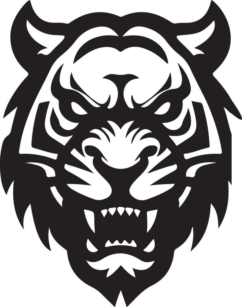 angry tiger face Illustration black vector