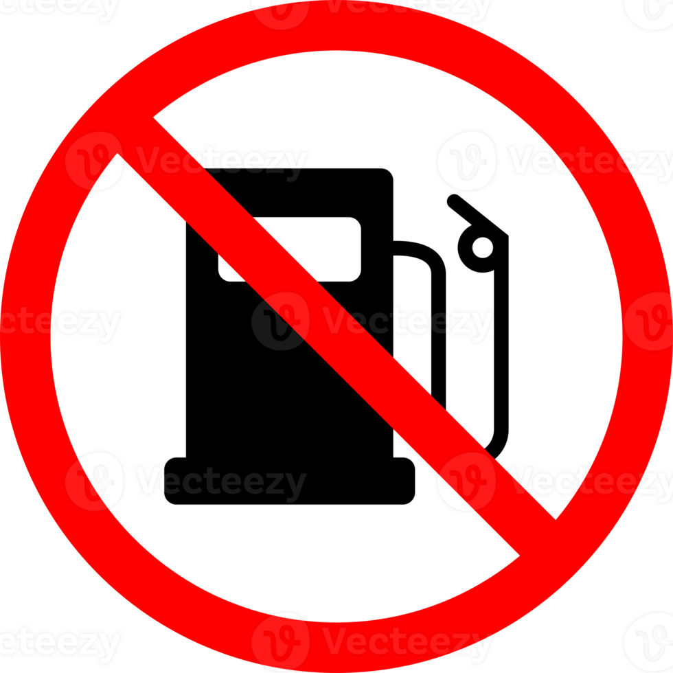Forbidden no fuel station or no gas pump prohibition red circular road sign icon for your web site design, logo, app, UI. illustration png