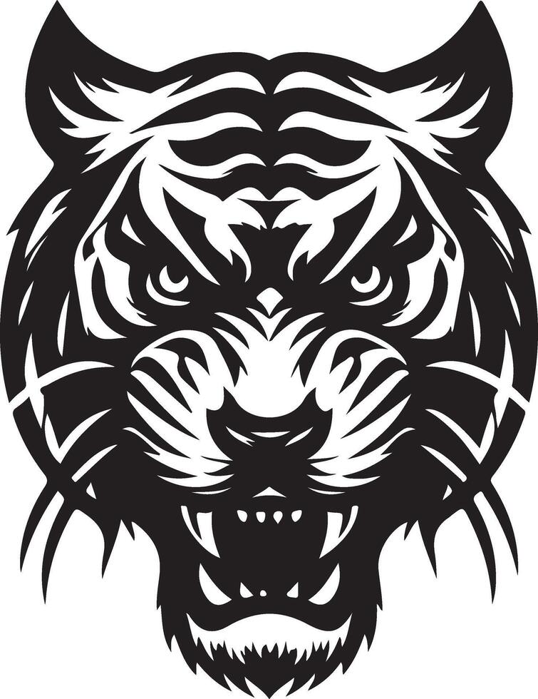 angry tiger face Illustration black vector
