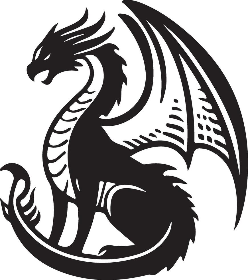 Dragon black and white silhouette illustration vector