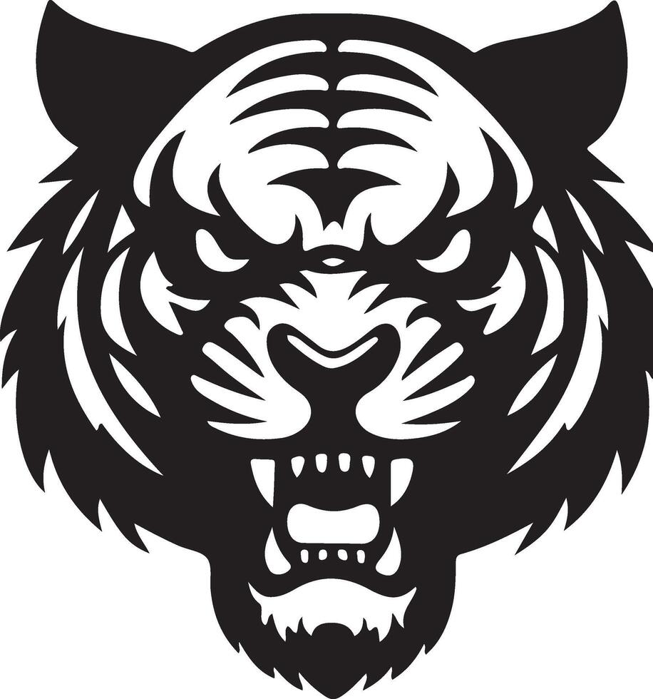angry tiger face Illustration black vector
