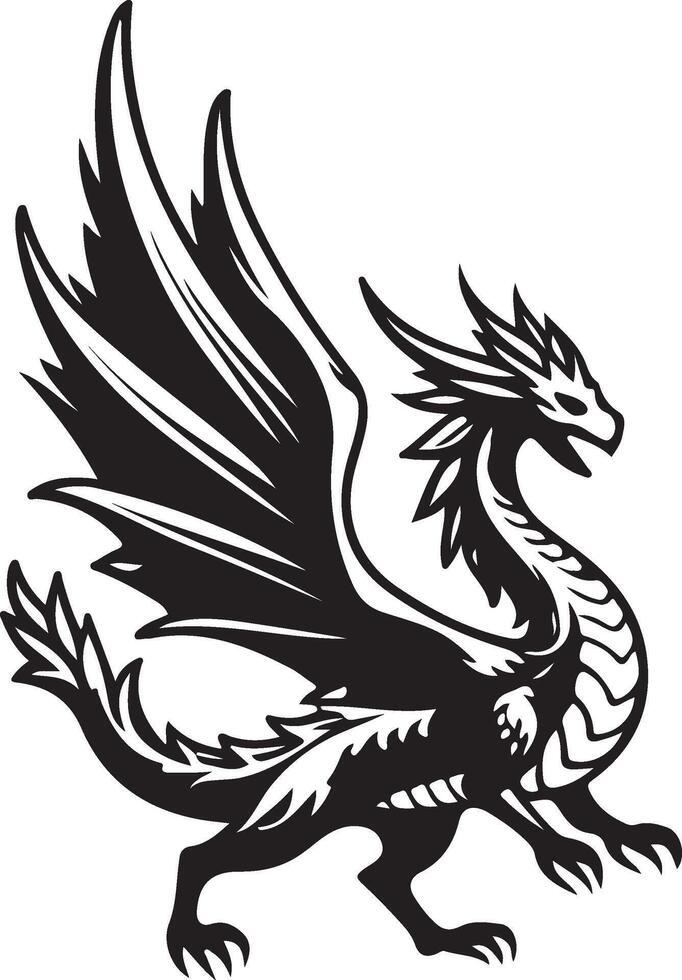 Dragon black and white silhouette illustration vector