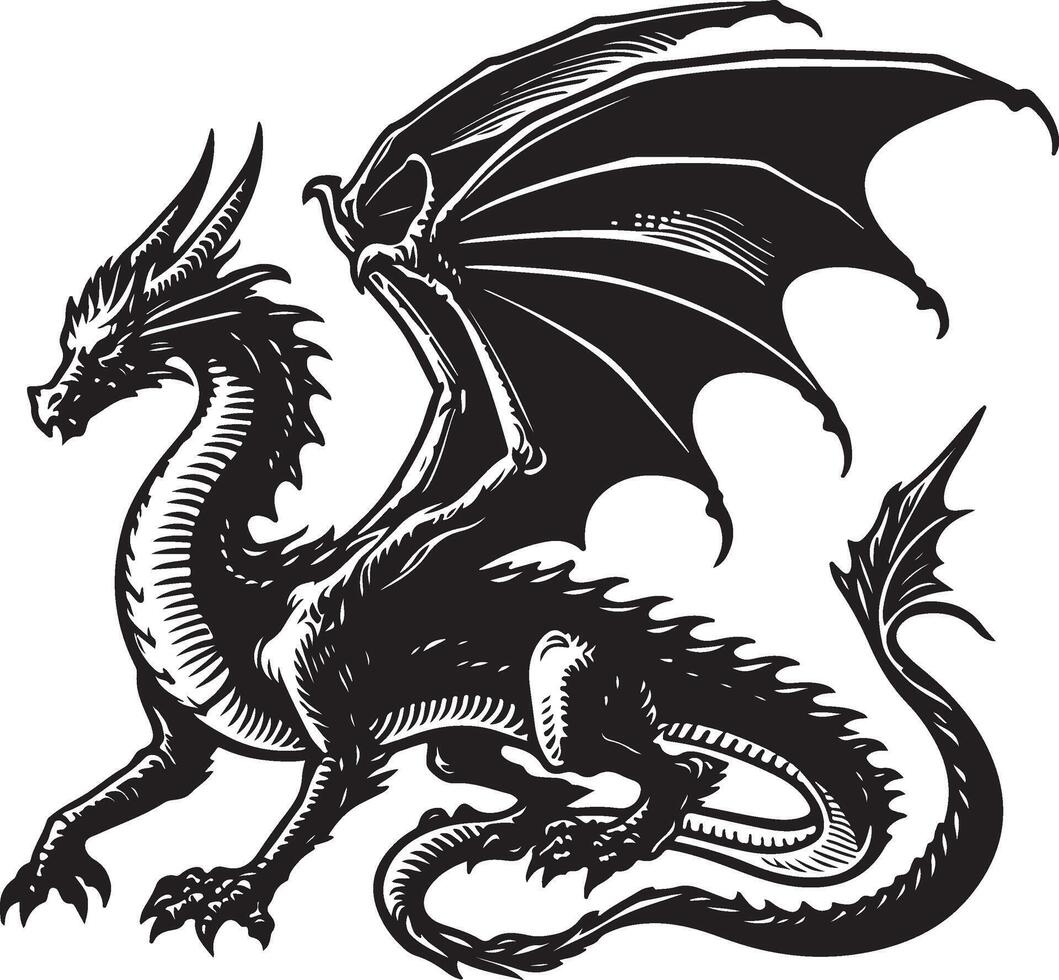 Dragon black and white silhouette illustration vector