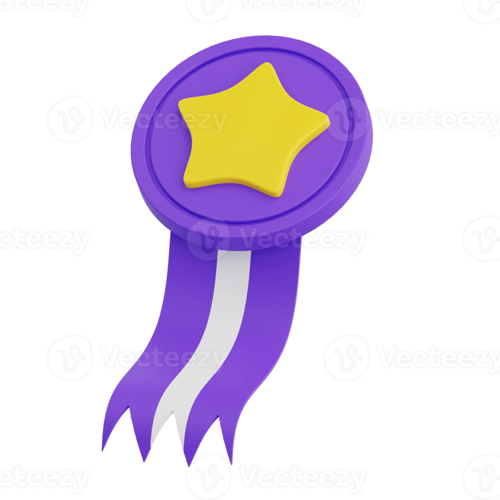 3D Render Medal with Ribbon Icon Illustration. Isolated on Transparent background png