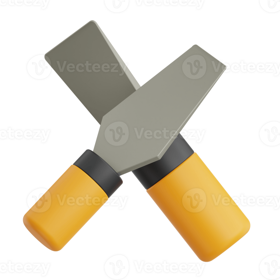 3D Render Chisel Icon Illustration. Isolated on Transparent background png