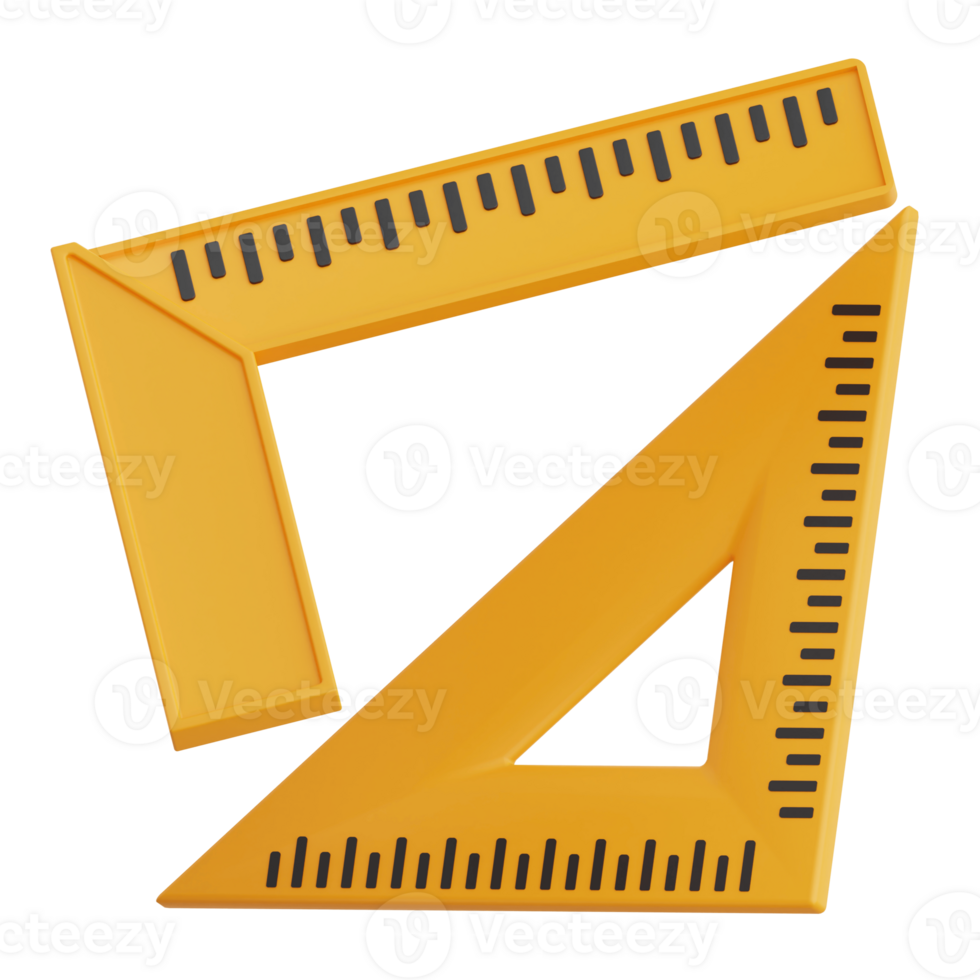 3D Render Angle and Triangle Ruler Icon Illustration. Isolated on Transparent background png