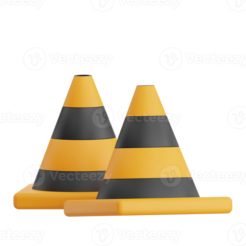 3D Render Construction Cone Icon Illustration. Isolated on Transparent background png
