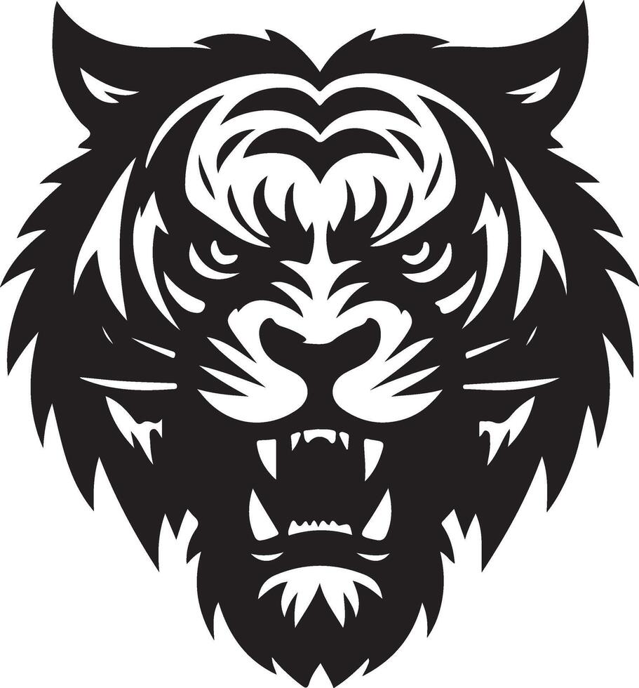 angry tiger face Illustration black vector