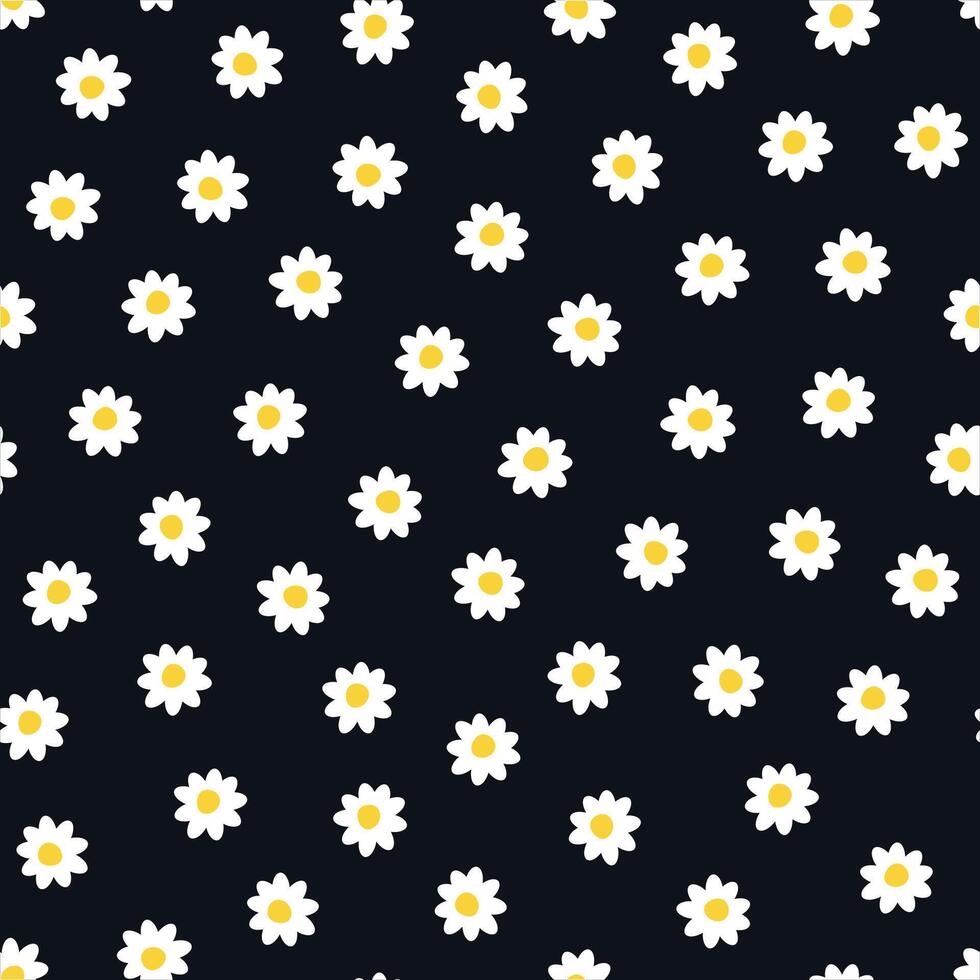 Chamomile seamless pattern - hand drawn trendy black design. Nature drawing cute background. Textile floral endless print vector