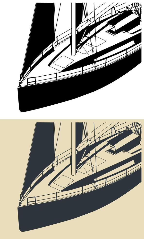 Modern sailing yacht close up vector