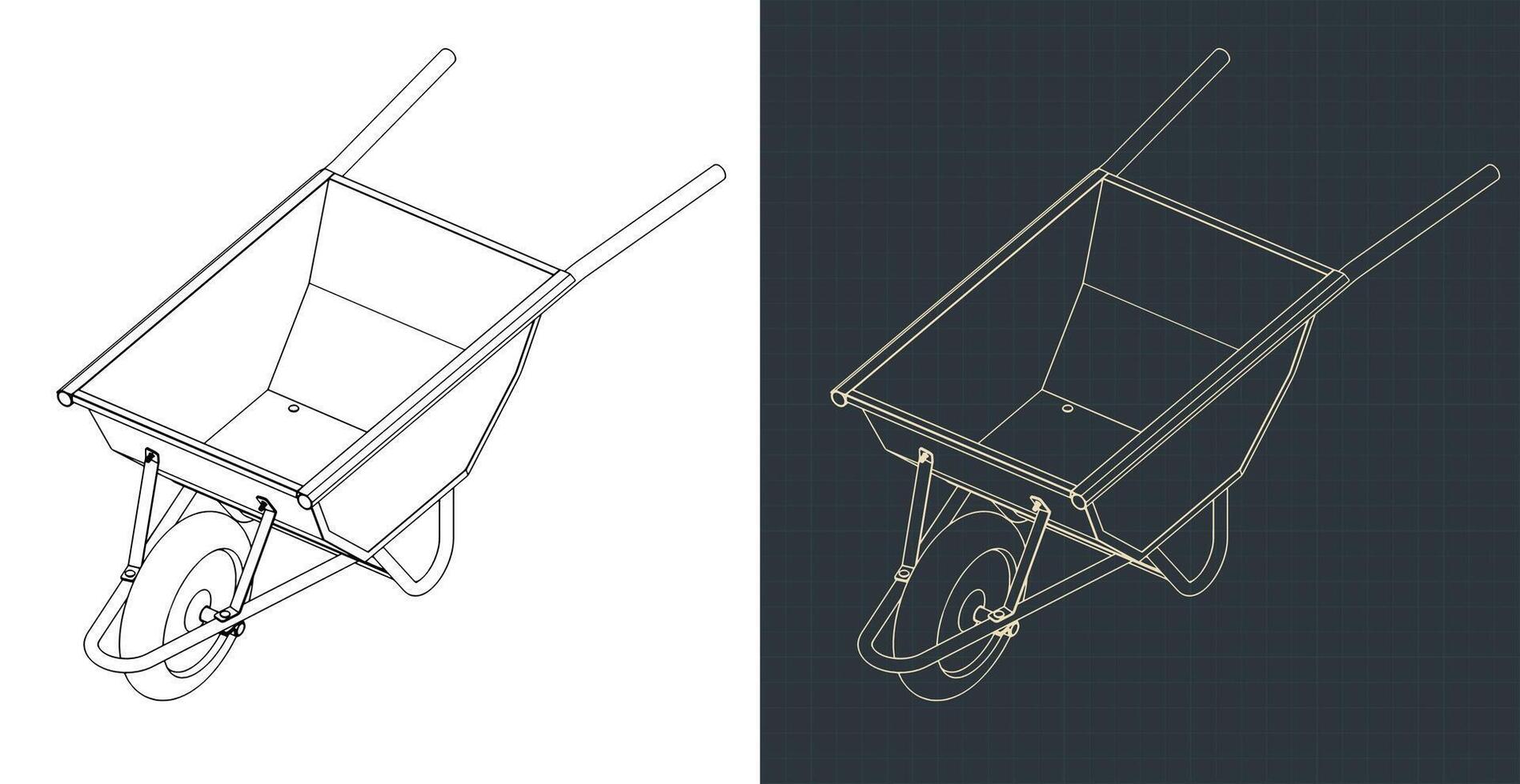 Concrete trolley isometric blueprints vector