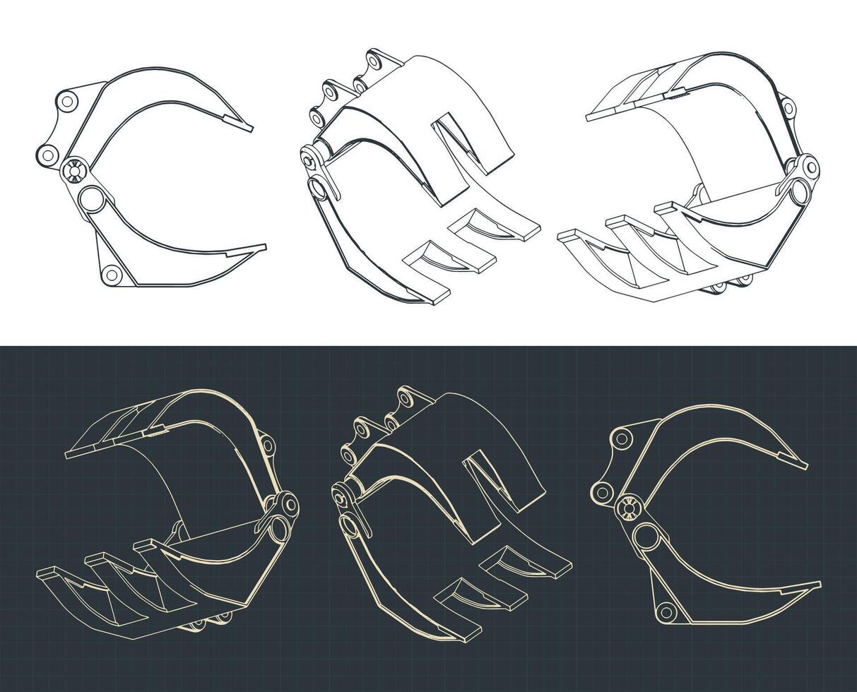 Tractor grab loader blueprints vector