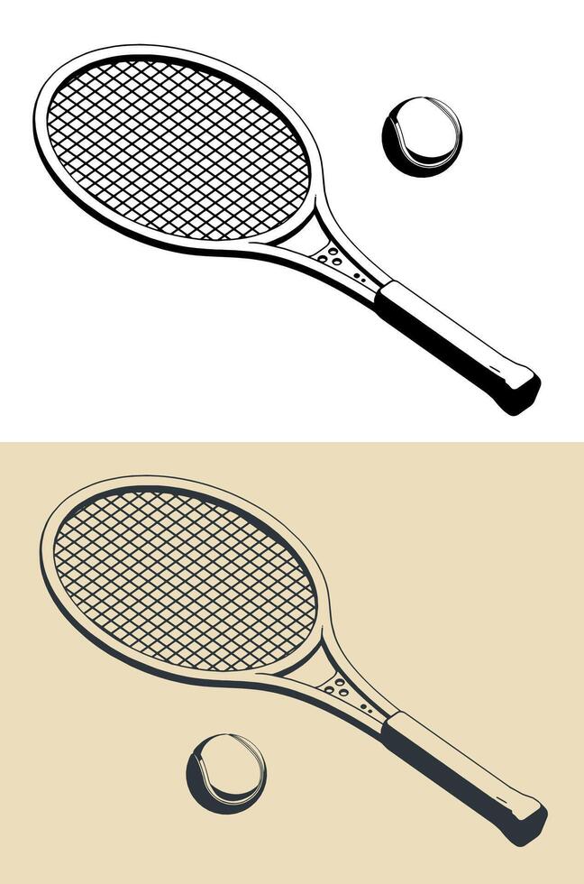 Tennis racket and ball illustrations vector