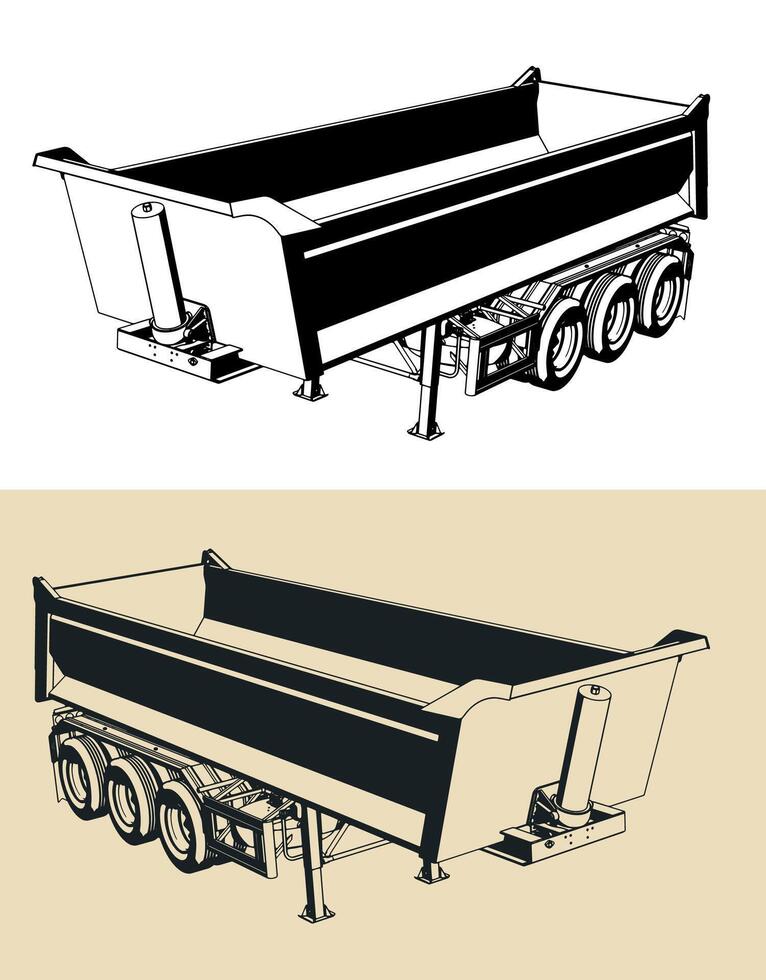 Tipper semi trailer illustrations vector