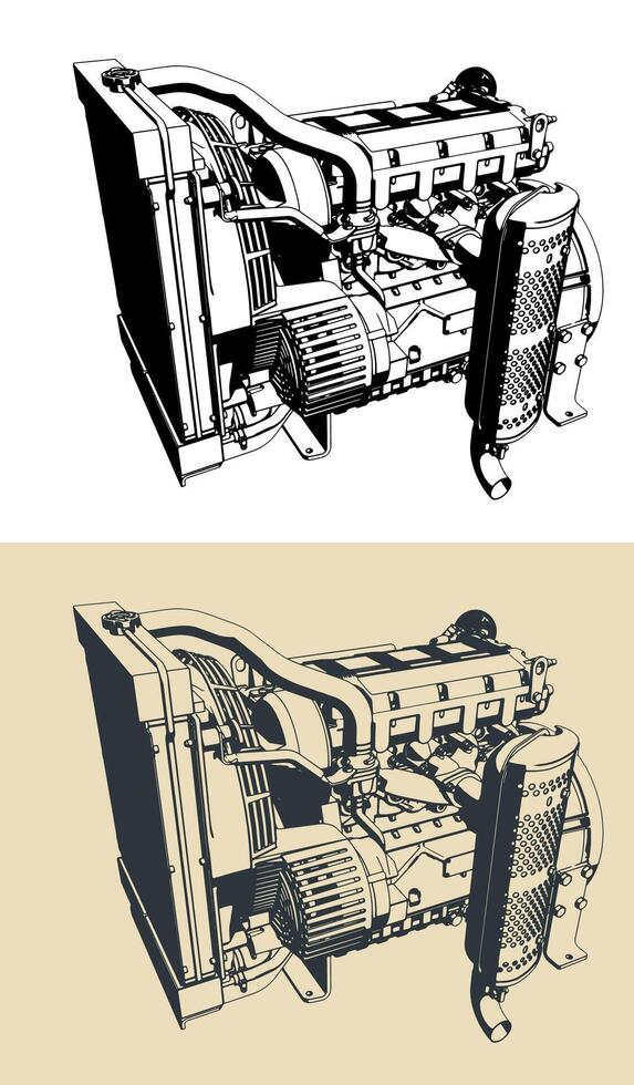 Diesel engine illustrations vector