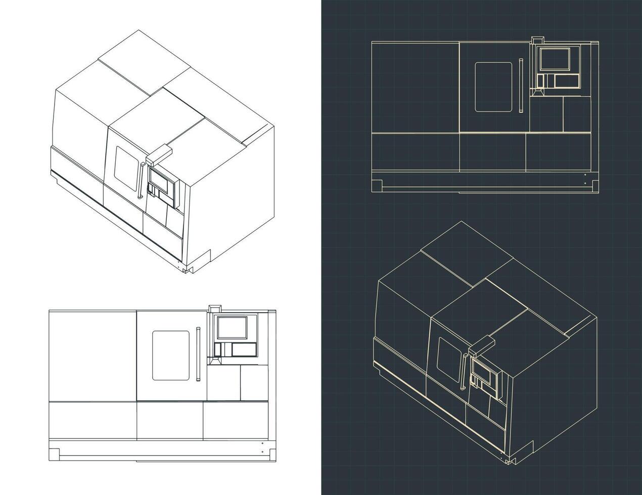 CNC turning milling machine blueprints vector