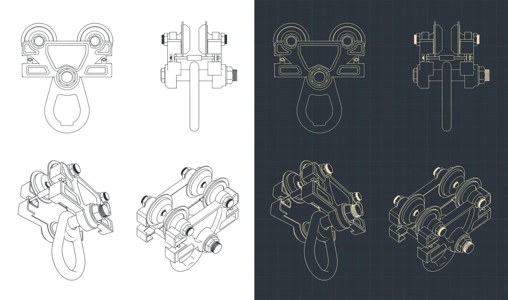 Overhead hoist crane trolley blueprints vector