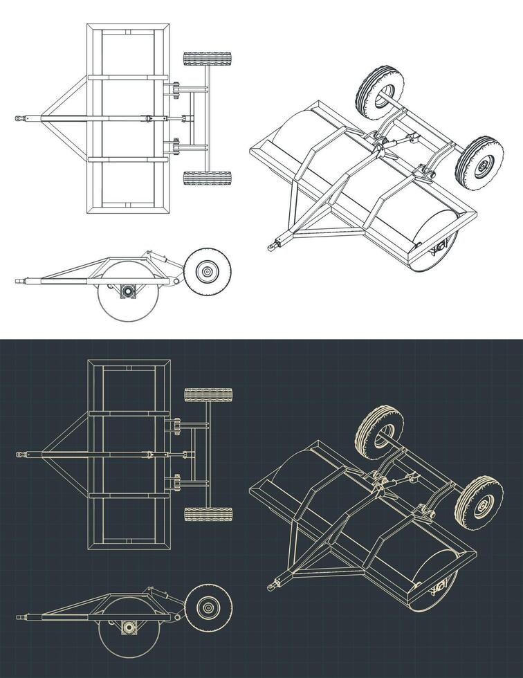 Land roller for tractor blueprints vector