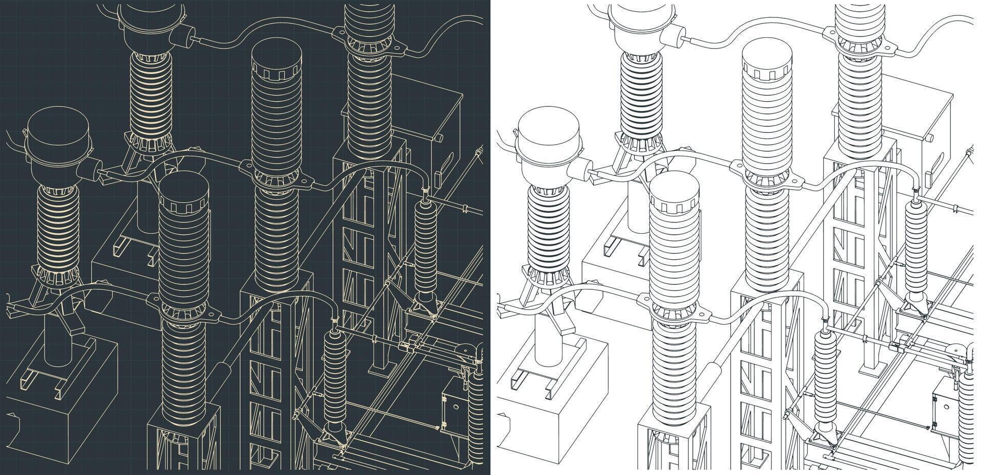 Transformer and divide voltage close up vector