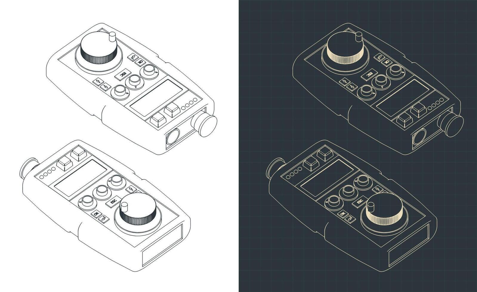Hand remote control for CNC machine isometric blueprints vector