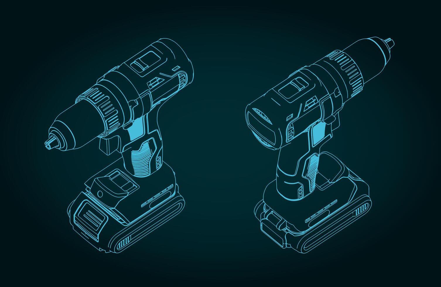 Cordless drill isometric blueprint vector