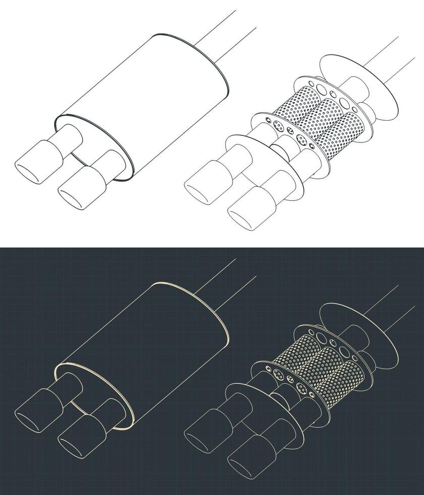Car muffler blueprints vector