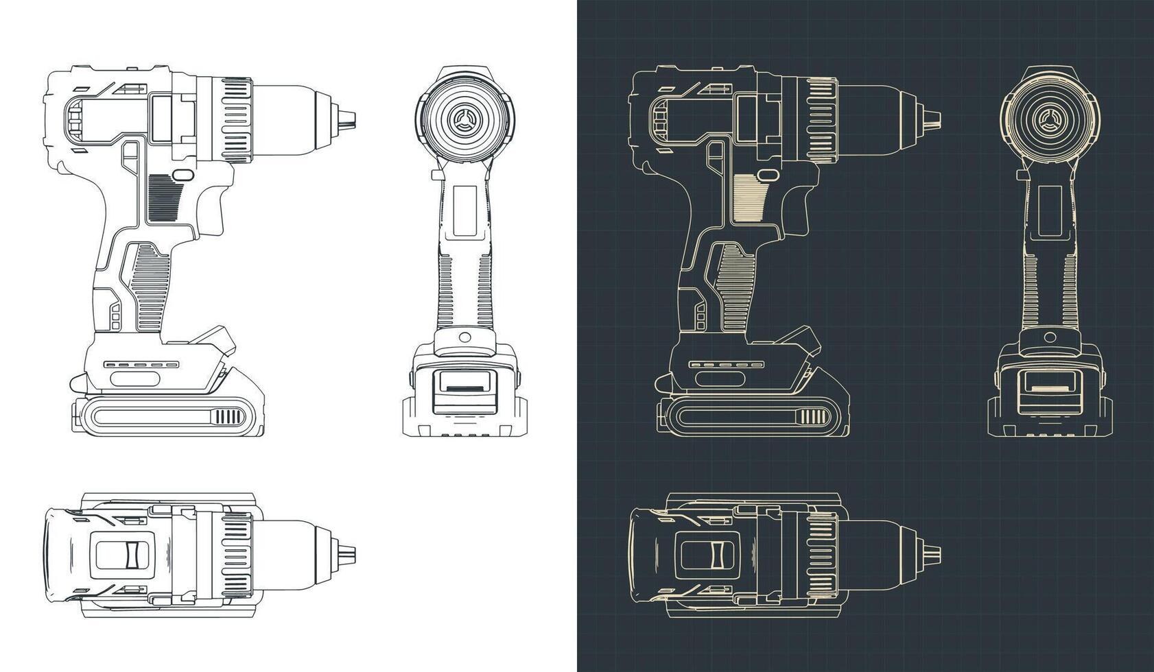 Cordless drill blueprints vector