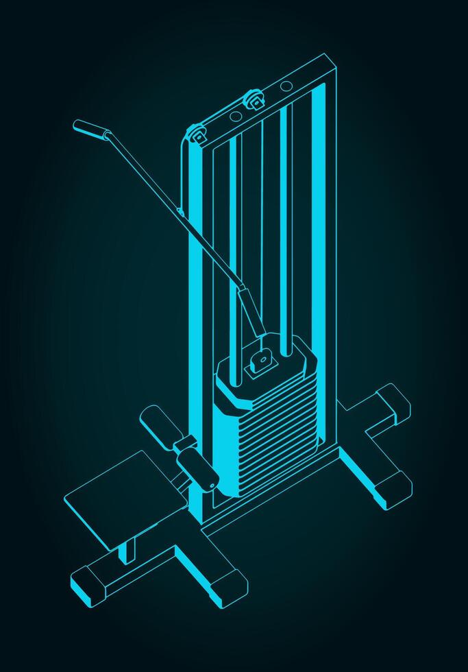 Lat pulldown machine isometric blueprint vector