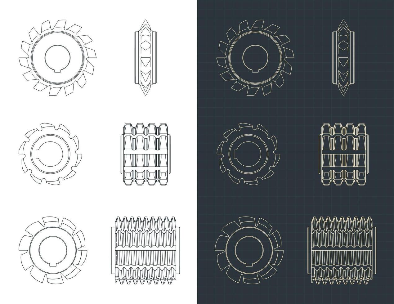 Milling cutters blueprints vector