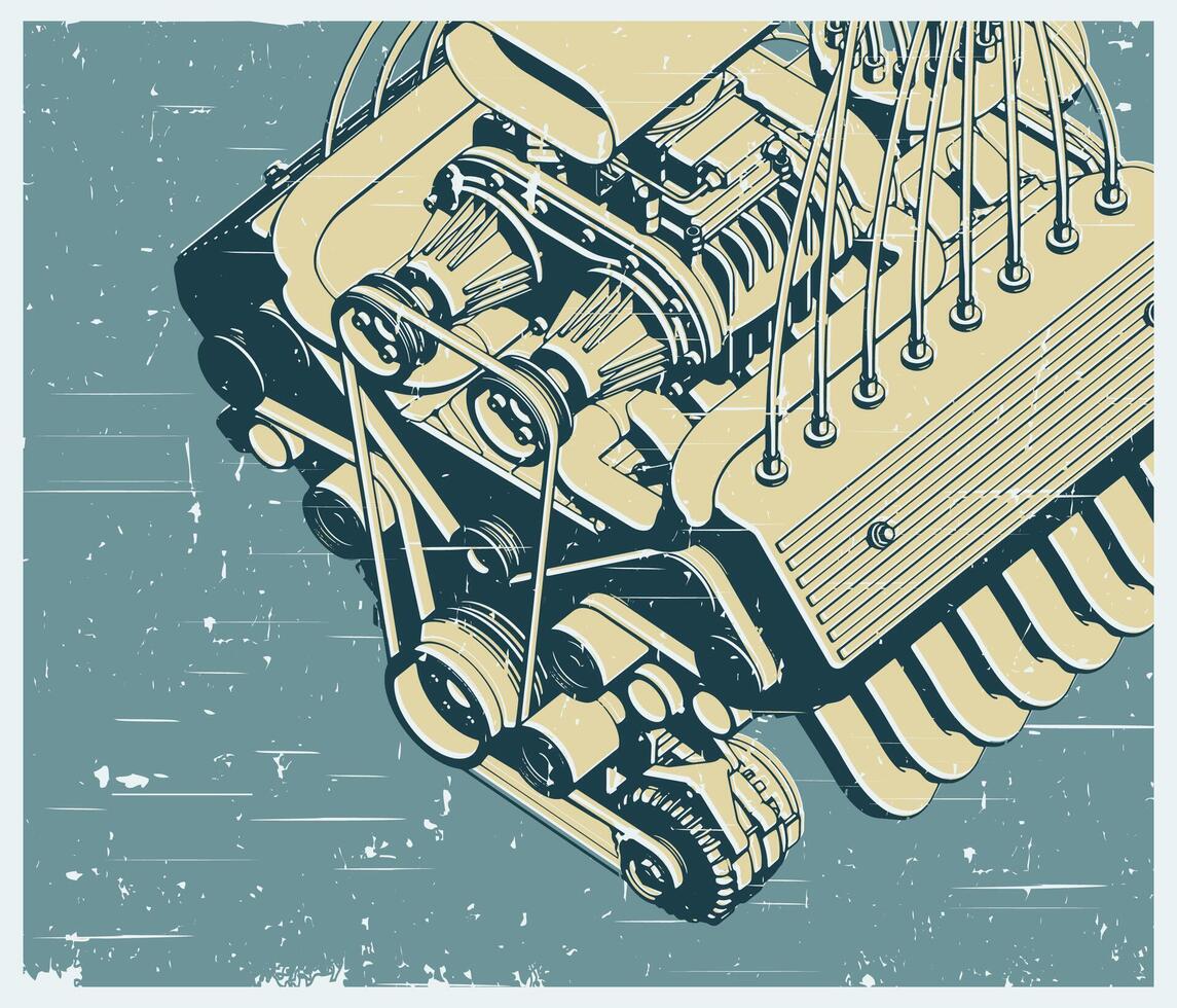 V engine retro poster vector