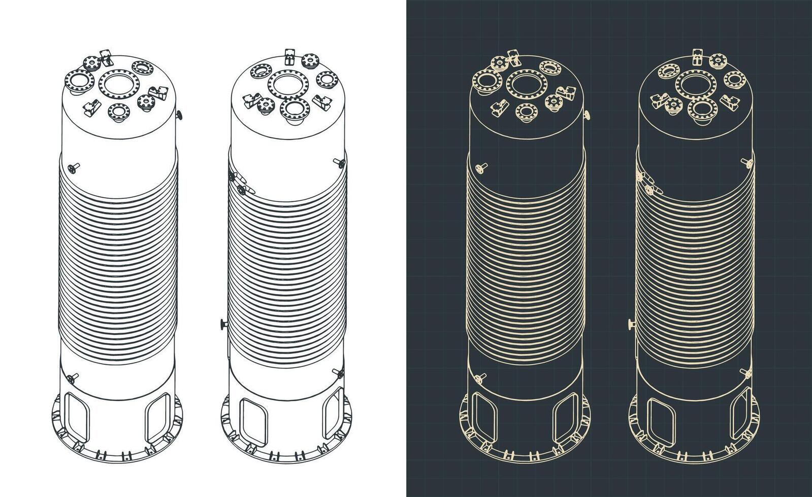 Chemical reactor isometric blueprints vector