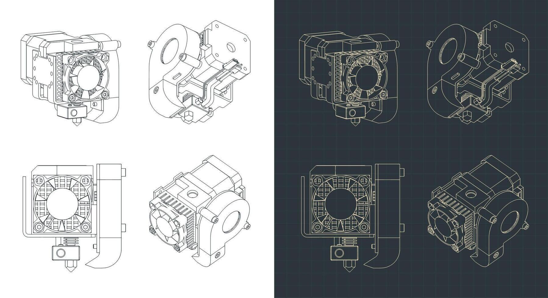 3d printer extruder blueprints vector