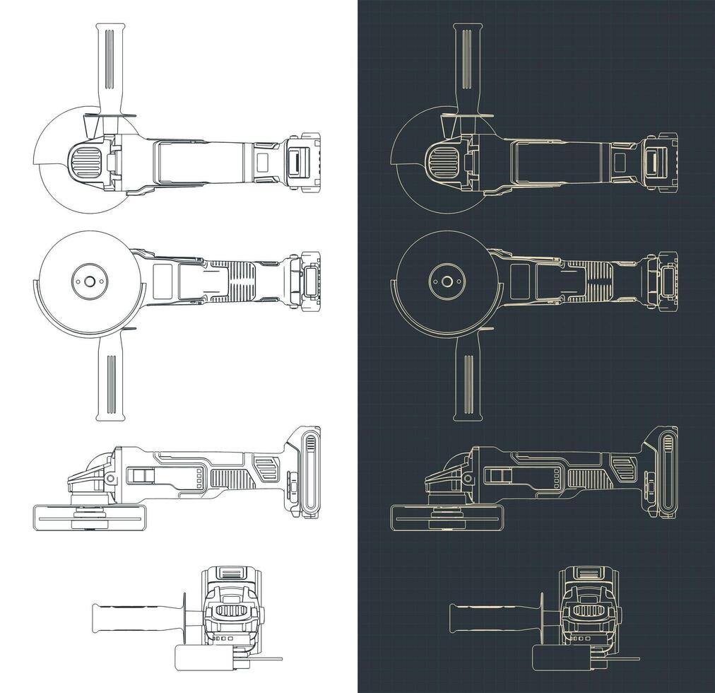 Cordless angle grinder blueprints vector