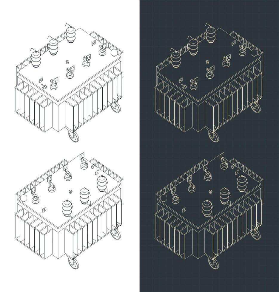 Power transformer isometric blueprints vector