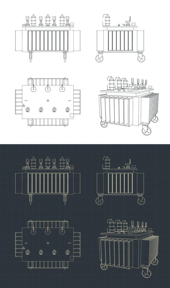 Power transformer blueprints vector