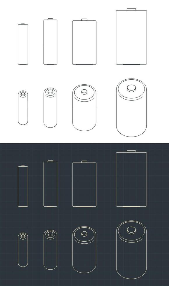 Batteries blueprints illustrations vector