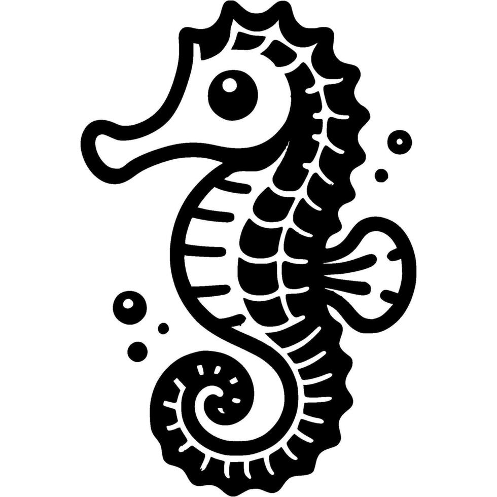 Lonely seahorse in monochrome. Seahorse looking for a friend. Simple minimalistic in black ink drawing on white background vector