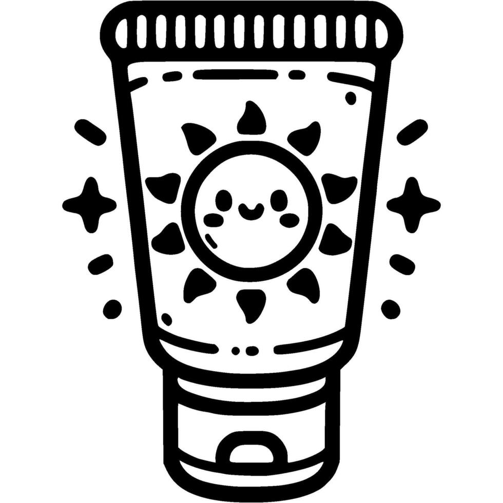 Tube of sunscreen in monochrome. Tanning gel. Simple minimalistic in black ink drawing on white background vector