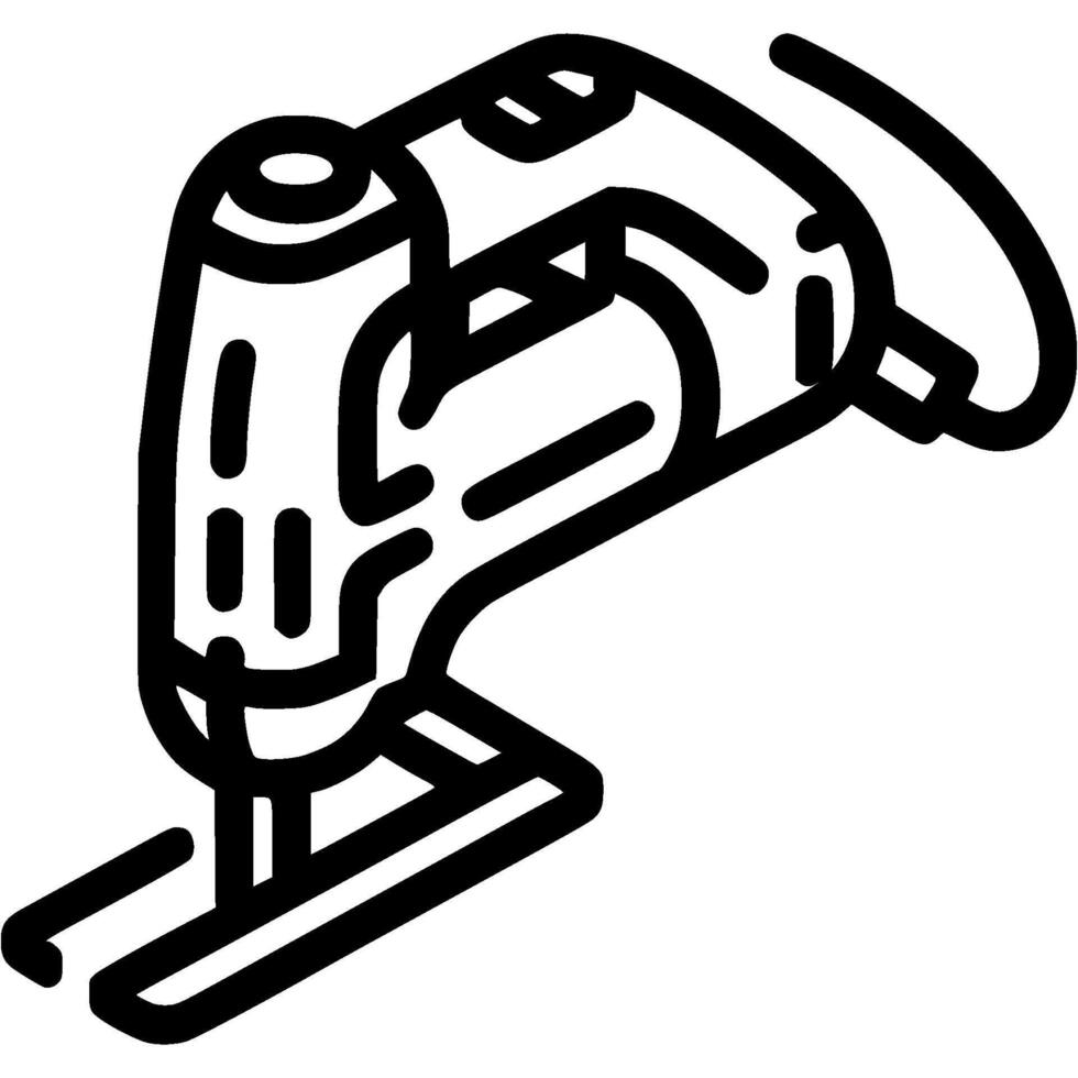Carpenter electric jigsaw for cutting wood doodle icon. Modern carpentry tool. Simple minimalistic symbol in black on white background vector