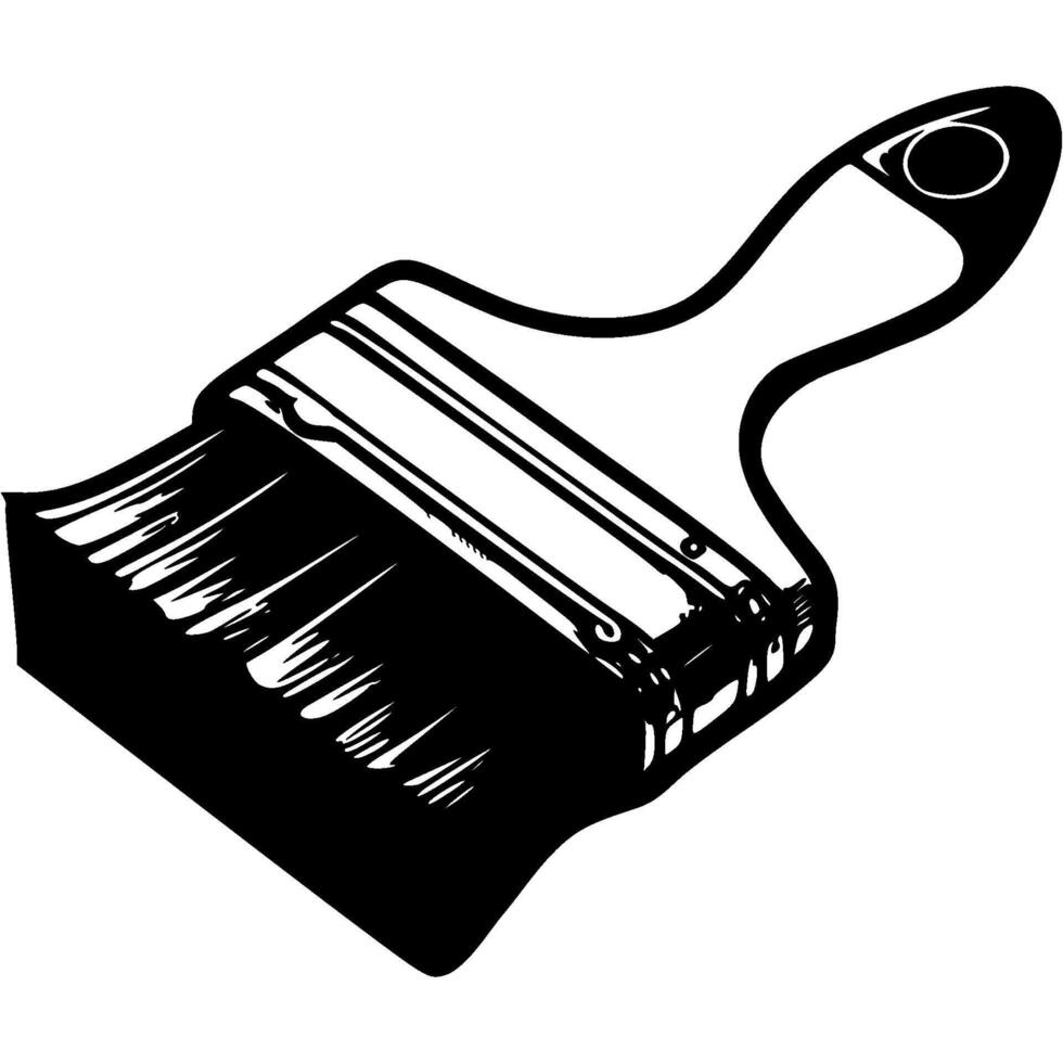 Wide brush for applying paint to surface in monochrome. Tool for painting repair work. Simple minimalistic in black ink drawing on white background vector