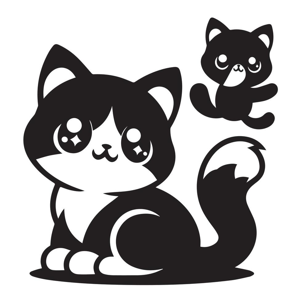 Set of hand drawn cute cat vector