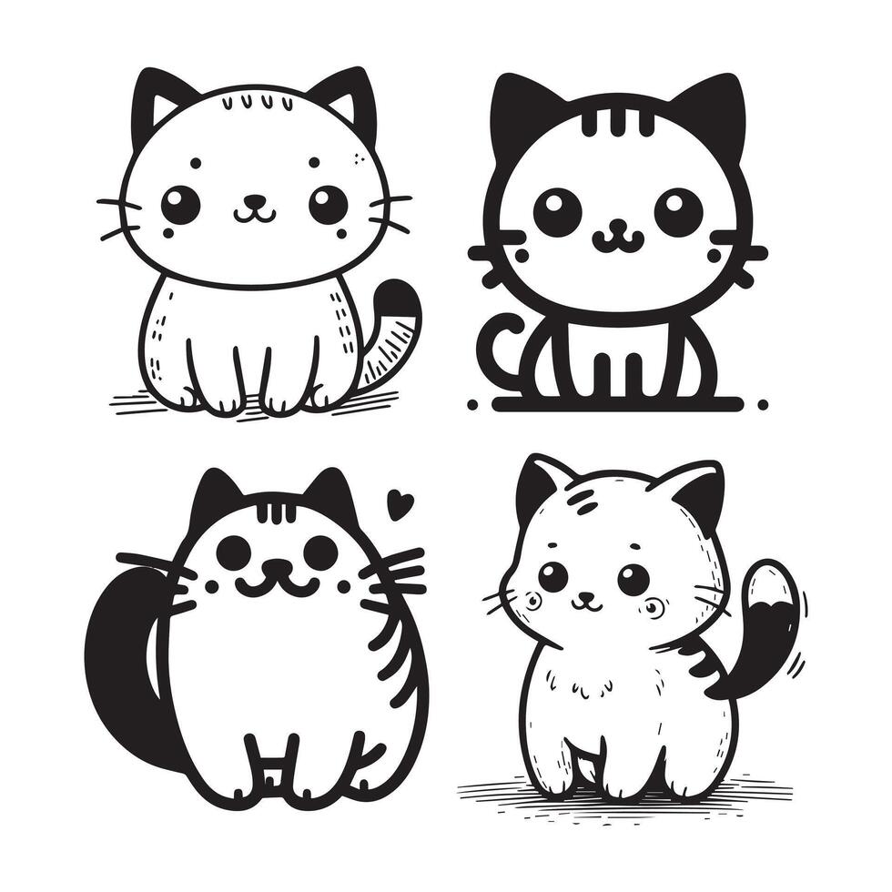 Set of hand drawn cute cat vector