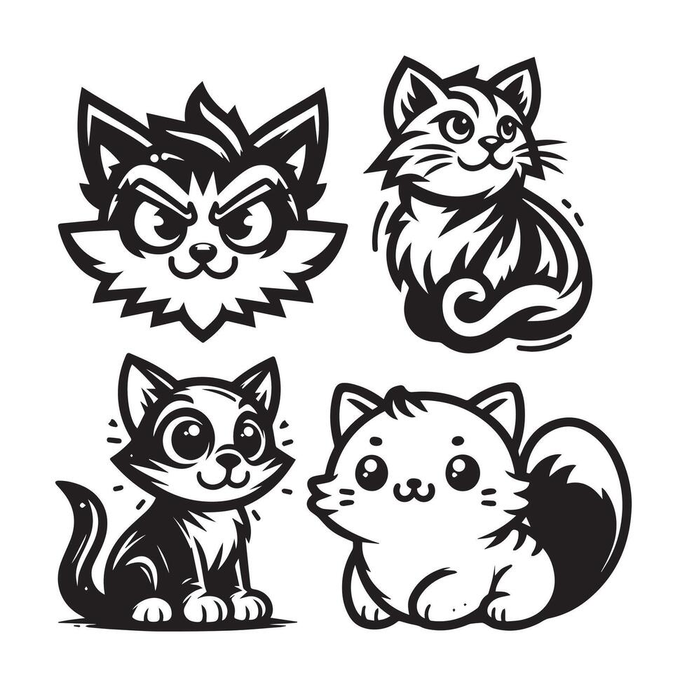 Set of hand drawn cute cat vector