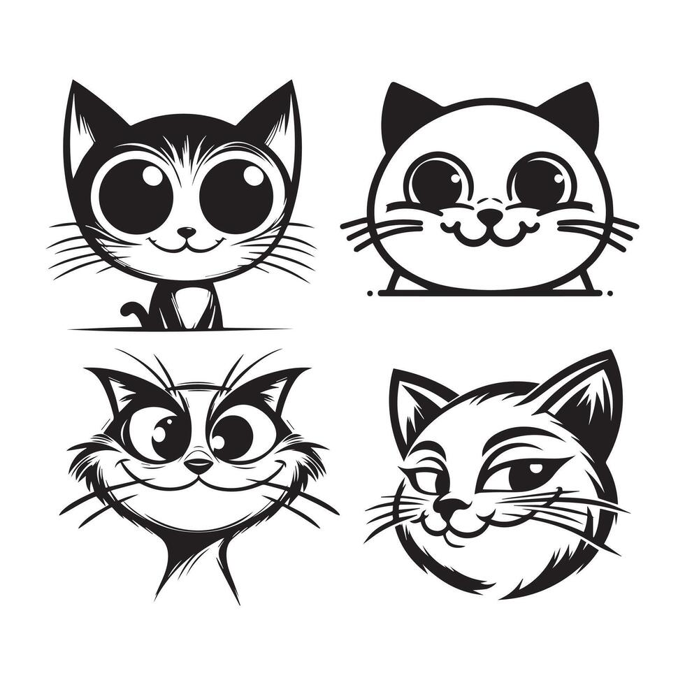 Set of hand drawn cute cat vector
